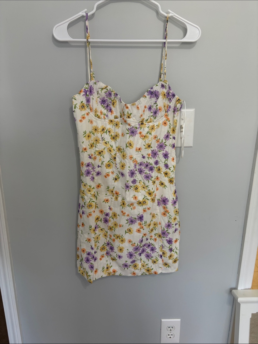 Zara White Floral Mini Dress with Purple & Yellow Blossoms